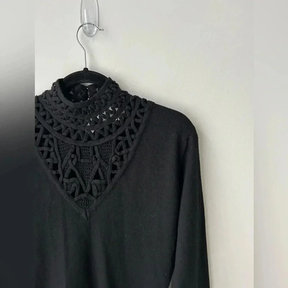 Vintage Spanner Lace Turtleneck Black Victorian Crochet Neck Wool Blend Top - Picture 3 of 10